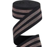 GORGECRAFT 40mm Wide Metallic Chocolate Striped Elastic Band 4.7 Yards Black Stretch Ribbon Trim Comfortable Glitter Stripes Headband for Waistband Sewing Craft Project Webbing Garment Accessories