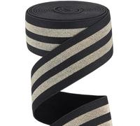 GORGECRAFT 40mm Wide Metallic Gold Striped Elastic Band 4.7 Yards Black Stretch Ribbon Trim Comfortable Glitter Stripes Headband for Waistband Sewing Craft Project Webbing Garment Accessories