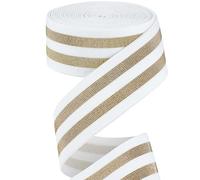 GORGECRAFT 40mm Wide Metallic Silver Striped Elastic Band 4.7 Yards White Stretch Ribbon Trim Comfortable Glitter Stripes Headband for Waistband Sewing Craft Project Webbing Garment Accessories