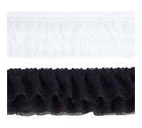 GORGECRAFT 4M Ruffle 3-Tiered Lace Trim 13CM Wide White Black Pleated Lace Trimmings Gathered Ruffle Chiffon Ribbon Edging Trimmings Fabric for Cloth Sewing Embroidered Applique Wedding Party Decor