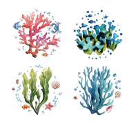 GORGECRAFT 4Pcs 16cm Coral Window Clings Decoration Underwater Seaweed Starfish Seashell Bubble Removable Static Sliding Door Glass Window Decals Alert Sticker for Stop Birds Strikes Home Decor