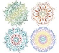 GORGECRAFT 4Pcs 16CM Mandala Window Clings Bulk Plastic PVC Colorful Meditation Static Flower Floral Non Adhesive Round Window Stickers for Windows Door Home Room Offices Party Decors Supplies