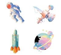 GORGECRAFT 4Pcs 16cm Outer Space Window Decals Astronaut Planets Rockets Solar System Window Stickers Removable Anti Collision Alert Glass Cling for Birds Party Bedroom Nursery Living Room Decor