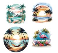 GORGECRAFT 4Pcs 16cm Palm Tree Window Stickers Beach Sunset Flamingo Sea Window Cling Non Adhesive PVC Waterproof Reusable Vinyl Alert Film Glass Door Decoration for Stop Birds from Hitting
