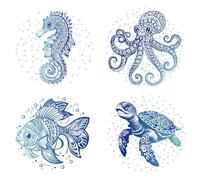 GORGECRAFT 4Pcs 16cm Sea Life Window Stickers Ocean Animal Turtle Seahorse Fish Octopus Marine Summer Beach Glass Window Decal Removable Non Adhesive PVC Static Clings for Birds Strikes Home Decor