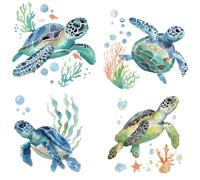 GORGECRAFT 4Pcs 16cm Sea Turtle Window Cling Reusable Ocean Creatures Coral Seaweed Bubble Glass Sliding Door Sticker Static Decal PVC Vinyl Alert Decal to Prevent Birds Strike for Home Decoration