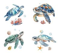 GORGECRAFT 4Pcs 16cm Sea Turtle Window Stickers Decoration Underwater Coral Starfish Seashell Static Sliding Door Glass Window Decals Decorative Alert Cling for Stop Birds Dog Strikes Home Decor