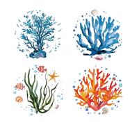 GORGECRAFT 4Pcs 16cm Seaweed Window Stickers Watercolor Ocean Marine Coral Under the Sea Plants Window Decals Removable PVC Anti-Collision Alert Cling for Summer Home Decorations Party Supplies