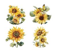 GORGECRAFT 4Pcs 16cm Sunflower Butterfly Window Stickers Reusable Round Glass Sliding Door Static Cling PVC Vinyl Alert Film Bedroom Anti-Collision Decal to Stop Birds Strike for Home Decoration