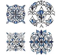 GORGECRAFT 4Pcs 16cm Vintage Window Stickers Blue Floral Pattern Static Window Cling Non Adhesive PVC Waterproof Reusable Vinyl Alert Film Glass Door Decoration for Stop Birds from Hitting