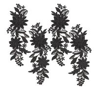 GORGECRAFT 4Pcs 3D Embroidered Flower Lace Applique 3-Layers Daisy Floral Leaves Embroidery Fabric Patches Black Sew on Collar Appliques for DIY Sewing Crafts Wedding Clothing Bags Embellishments