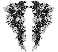 GORGECRAFT 4Pcs 3D Sequin Lace Applique Embroidery Sew on Leaf Flowers Collar Trim Patch Floral Motif Fabric Craft Decoration Patches for Sewing Wedding DIY Clothes Dress Pants Jeans Bag Garment Black