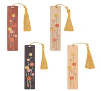 GORGECRAFT 4Pcs 4 Colors Wooden Bookmarks with Tassels Flower Book Mark Set Reading Page Markers Wood Hanging Tag Labels for Back to School Office Classroom Christmas Book Lovers Reader Gifts
