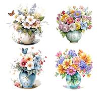 GORGECRAFT 4Pcs 4 Styles 16CM Flower Window Clings Plastic PVC Reusable Static Spring Flowers Vase Floral Butterfly Sticker for Prevent Bird Window Door Decals Prevent Birds Strikes