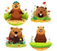 GORGECRAFT 4Pcs 4 Styles 16CM Groundhog Day Window Cling Plastic PVC Reusable Static Sticker Holiday Animals Happy Groundhog Day Decal for Glass Window Door Wall Sticker Prevent Birds Strikes