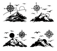 GORGECRAFT 4Pcs 4 Styles Mountain Decal Compasses Car Sticker 20 x 20CM Black Waterproof Self Adhesive Sunrise Birds Reflective Cars Exterior Decals for Vehicle Motorcycle Bumper Window Side Door