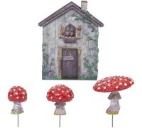 GORGECRAFT 4Pcs 4 Styles Mushroom Fairy House Door Kit Red Resin Wood Glow in The Dark Garden Art Sculpture Statue Decorations Luminous Micro Landscape Kit for Outdoor Ornaments Accessories