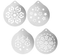 GORGECRAFT 4Pcs 4 Styles Stainless Steel Flower Floral Star Hot Chocolate Foam Decorating Templates Coffee Stencil Set Silver Metal Stencils for Oatmeal Cupcake Cake Cappuccino Mousse