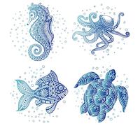 GORGECRAFT 4PCS 6.3 Inch Sea Animal Window Decals Static Waterproof Sea turtle Seahorse Octopus Sea fish Window Clings Ocean Film for Bedroom Bathroom Prevent Bird Pets Strikes Home Decorations