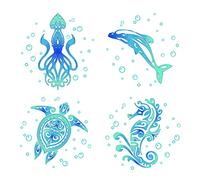GORGECRAFT 4PCS 6.3”Sea Turtles Window Clings Static Sea Animal Glass Decals Beach Shark Octopus Seahorse Sliding Door Stickers Underwater Ocean Tropical Bathroom Film for Prevent Bird Pets Strikes