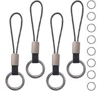 GORGECRAFT 4Pcs Adapter Connection Rope Strap Genuine Leather Keyring with Strap Short Lanyard Car Keychain Finger Ring Clips Connectors for Small Electronic Devices MP3 Player Keys ID Card (Black)