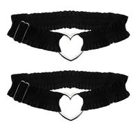 GORGECRAFT 4Pcs Black Heart Lace Thigh Garter Adjustable Elastic Non Slip Lolita Leg Garters Belt Love Hearts Ring Leg Belt Strap Punk Rock Sexy Thigh Girdle for Wedding Bride Cosplay Party Women