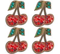 GORGECRAFT 4Pcs Cherry Beaded Patches Fruit Crystal Embroidered Sew on Rhinestone Applique Red and Green Patch Costume Ornament for Shirt DIY Clothing Backpack Jacket Jean Dress Hat Repair Decor