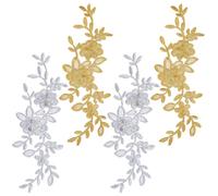 GORGECRAFT 4Pcs Embroidery Flower Iron On Lace Applique Gold Silver Floral Leaf Vine Embroidered Patches Sew On Lace Applique for Prom Wedding Dress Backpacks Jeans Hats Clothing Sewing DIY Crafts