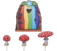 GORGECRAFT 4Pcs Fairy Door Mushroom for Garden Tree Decor Colorful Resin Wood Glow in The Dark Wild Tree Miniature Decorations Micro Landscape Luminous Art Sculpture Statue for Outdoor Figurines