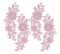 GORGECRAFT 4PCS Flower Embroidered Patches 3D Floral Rose Bouquet Motif Boho Sew on Embroidery Applique Pearl Pink Collar Trim Patch Embellishments for Jeans Jackets Handbag DIY Projects