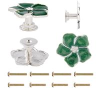 GORGECRAFT 4Pcs Flower Shape Drawer Knobs Floral Drawer Pulls Green Flower Drawer Pull Handle with Carbon Steel Screws Cabinet Dresser Door Pulls for Kitchen Furniture Cabinet Wardrobe Decorate Handle