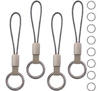GORGECRAFT 4Pcs Genuine Leather Keyring with Strap Short Lanyard Car Keychain Finger Ring Clips Connectors Adapter Connection Rope Strap for Small Electronic Devices MP3 Player Keys ID Card (Gray)
