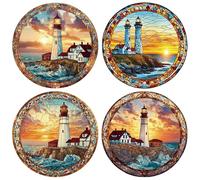 GORGECRAFT 4Pcs Lighthouse Window Decals 16cm Round Glass Window Stickers Reusable Non Adhesive Static Sliding Door Decorative Alert Cling for Prevent Birds Dog Strikes Living Room Bathroom Home Decor