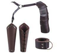 GORGECRAFT 4PCS Medieval Leather Costume Set Leather Arm Guard Bracer Adjustable Buckle Strap Single Shoulder Leather Armor Tie Knot Belt Kit for Halloween Renaissance Knight Cosplay, Coconut Brown