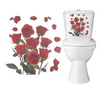 GORGECRAFT 4Pcs Red Rose Toilet Cover Sticker Decals Plants Toilet Stickers Flower Green Leaves Self-Adhesive Waterproof PVC Bathroom Bouquet Sticker for Laptop Cistern Wall Toilet Lid Tank Seat