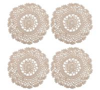 GORGECRAFT 4Pcs Round Cotton Lace Cup Coasters 17.5cm Crochet Table Placemats Vintage Small Handmade Crocheted Doilies Bisque for Wedding Tea Party Table Decoration Dining Room