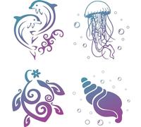 GORGECRAFT 4PCS Sea Animal Window Decals Static Glass Sliding Door Sticker Clings Vinyl Alert Film Bedroom Bathroom Anti-Collision Ocean Creatures Fish Decal for Prevent Stop Birds Dogs Pets Strikes