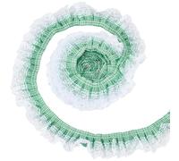 GORGECRAFT 5 Yards 2.5 Inch Gingham Ruffle Pleated Lace Edge Trim Green Gathered Mesh Chiffon Ribbon Fabric Checkered Taffeta Plaid Embroidered Tulle Applique Edge Trimming for Sewing Picnic Woven
