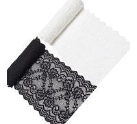 GORGECRAFT 5 Yards 2 Rolls 6.3 Inch Wide Stretch Elastic Lace Ribbon White Black Floral Rose Pattern Trim Fabric for DIY Sewing Craft Costume Hat Hair Band Tablecloth Wedding Decoration Supplies