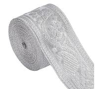 GORGECRAFT 5 Yards 42mm Silver Metallic Jacquard Trim Vintage Floral Emobridered Double Sided Woven Trim Ribbon Glitter Diy Craft Embellishment for Gift Wrapping Bouquet Sewing Wedding Handmade