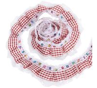 GORGECRAFT 5 Yards Chiffon Plaid Checkered Ribbon 1.42 Inch Glitter Gingham Ruffle Pleated Lace Edge Trim Gathered Mesh Ribbon Fabric Red Embroidered Tulle Applique for Hair Flower Bouquets