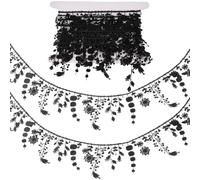 GORGECRAFT 5 Yards Embroidered Tassel Lace Trim Black Flower Venice Ribbon Floral Sewing 3.3 Inch Crochet Fabric Embroidery Wedding Applique Patch Sticker for DIY Crafts Sewing Gift Wrapping