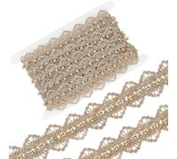 GORGECRAFT 5 Yards Gold Bead Metallic Lace Trim Ribbon 3.7cm Wide Brown Embroidery Decorative Gimp Braid Floral Sewing Border Fabric Fringe Edging Trimming for Wedding DIY Craft Clothes Supplies