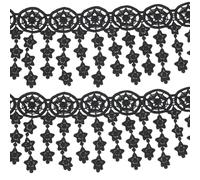 GORGECRAFT 5 Yards Star Embroidered Lace Trim Ribbon 9cm Wide Black Venice Sewing Crochet Lace Tassel Fabric Fiber Fringe Applique Patch Embroidery Sticker for DIY Crafts Gift Wrapping