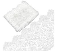 GORGECRAFT 5 Yards White Lace Ribbon Crochet Edge Trimming 15cm Wide Flower Pattern Vintage Lace Trim Non-Stretchy Embroidery Ribbon for Sewing Crafts Garments Wedding Home Decor Gift Wrapping
