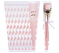 GORGECRAFT 50Pcs Single Rose Sleeve Floral Packaging Bag Florist Bouquet Supplies Plastic Flowers Carnations Sleeves Bag Wrapping Kraft Paper for Mothers Valentines Wedding Birthday Party Pink