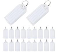 GORGECRAFT 50Pcs White Plastic Key Labels Transparent Waterproof Blank Rectangle ID Identifiers Container Tough Keys Chain Covers Tags with Split Ring for Keychain Rings Luggage