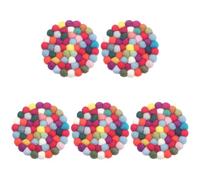 GORGECRAFT 5Pcs 10cm Round Felt Ball Coasters Colorful Wool Pom Table Coasters Pads 16mm Thick Handmade Heat Resistant Felted Mat for Cups Mugs Drinks Office Home Bar Chrismas Decor (Rainbow)