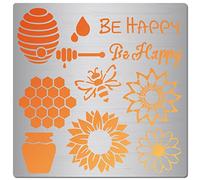 GORGECRAFT 6.3" Honeycomb Metal Stencil Sunflower Honey Jar Be Bee Hexagon Stencils Reusable Template for Wood Burning Painting Wall Canvas Furniture Pyrography Engraving Crafts Home Decorations