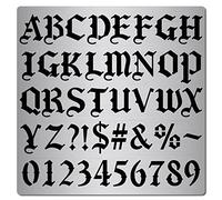 GORGECRAFT 6.3 Inch Metal Gothic Font Lettering Stencil Stainless Steel Old English Font Ancient Alphabet Number Template Runes Punctuation Stencils for Painting Wood Burning Engraving Crafts